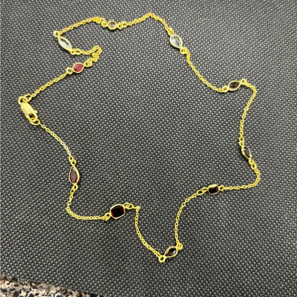 Silver (18k gold electroplated) Genuine Multi Stone Necklace - Picture 1 of 2